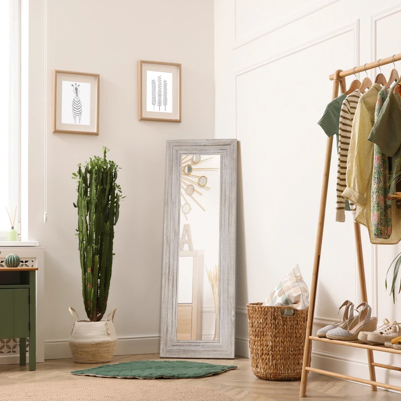 HOMCOM Rustic Wall Hanging and Leaning Floor Full Length Mirror, Gray