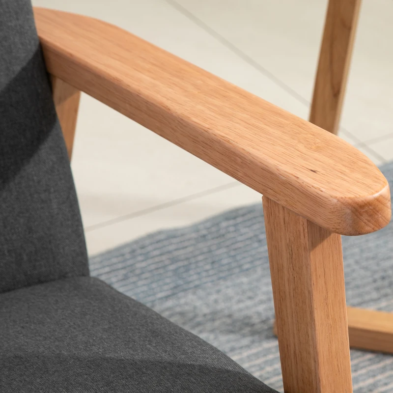 HOMCOM Mid-Century Modern Accent Chair Retro Fabric Armchair Wooden Arm Upholstered Lounge Chair for Living Room Grey