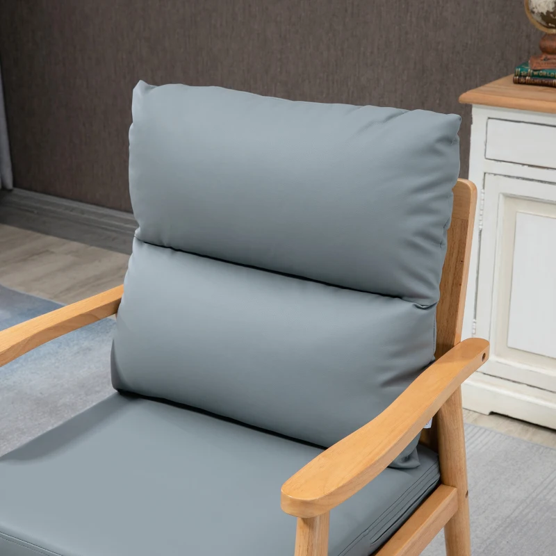 HOMCOM Armchair with Removable Seat and Back Cushion for Bedroom Living Room Chair with Faux Leather and Wood Legs Grey