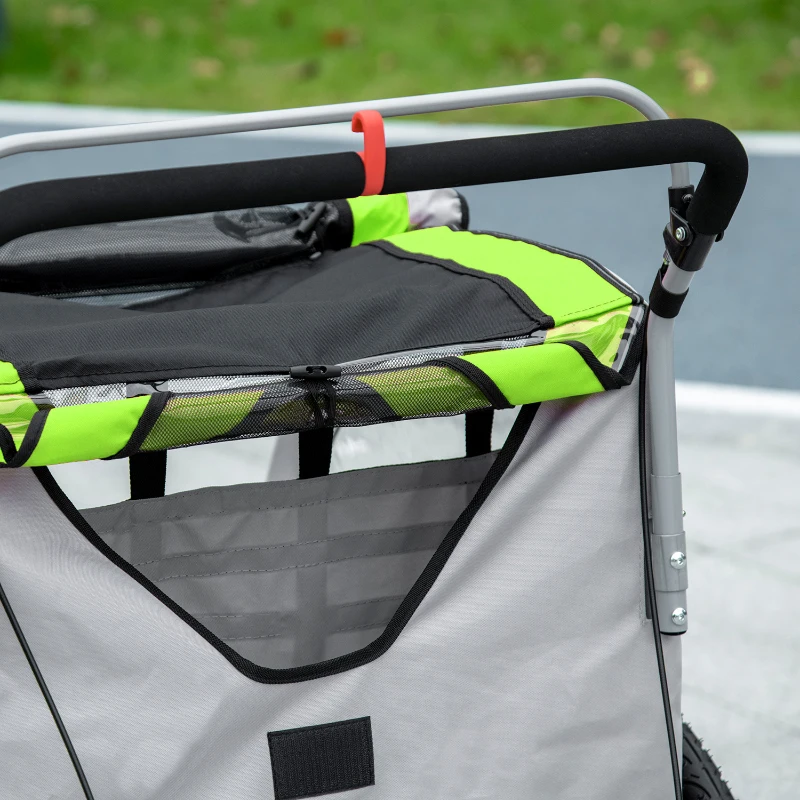 Aosom 2-in-1 Walk/Ride Child Baby Bike Trailer for Kids 2 Seater, High-Visibility Bike Stroller for Toddler Wagon, Weather-Strong Double Bicycle Trailer Accessory for Kids, Green