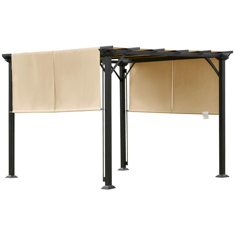 Outsunny 10' x 10' Retractable Pergola Canopy, Outdoor Gazebo with Sun Shade Canopy and Steel Frame, for Backyard, Garden, Patio, Deck, Beige