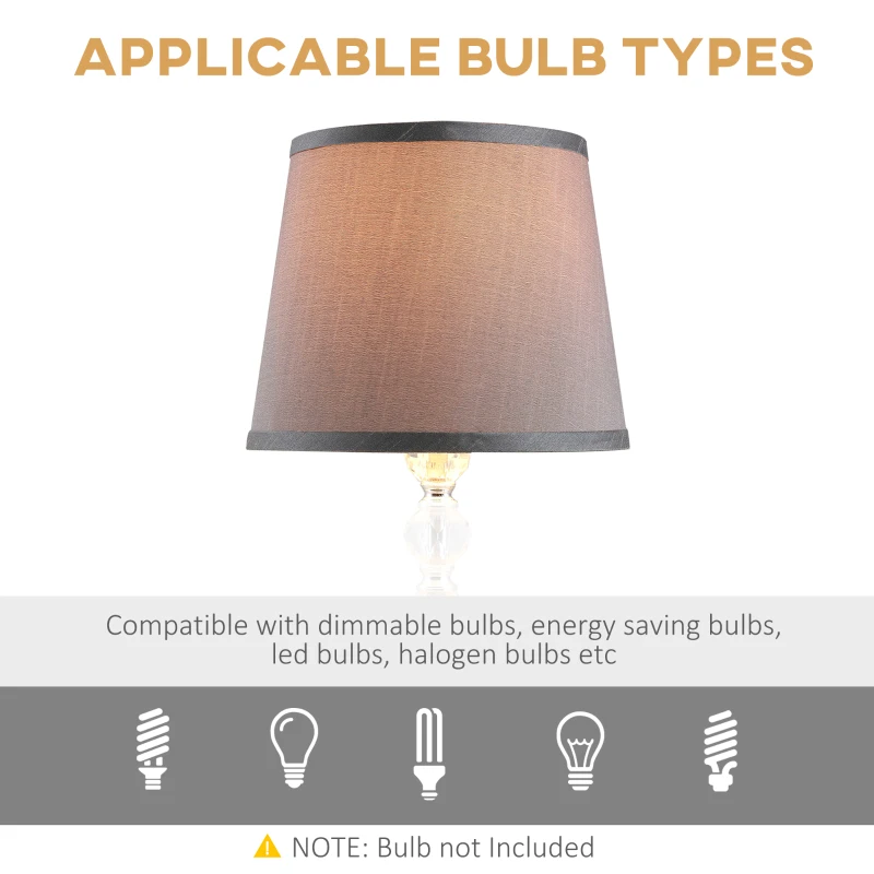 HOMCOM Crystallite Modern Table Lamps for Bedroom Set of 2, Bedside Desk Lamp for Home Office, Living Room Lamp Set with Fabric Lampshades, Gray