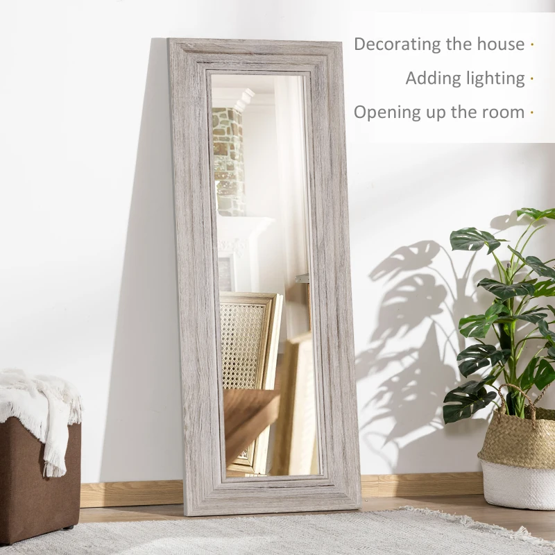 HOMCOM Rustic Wall Hanging and Leaning Floor Full Length Mirror, Gray