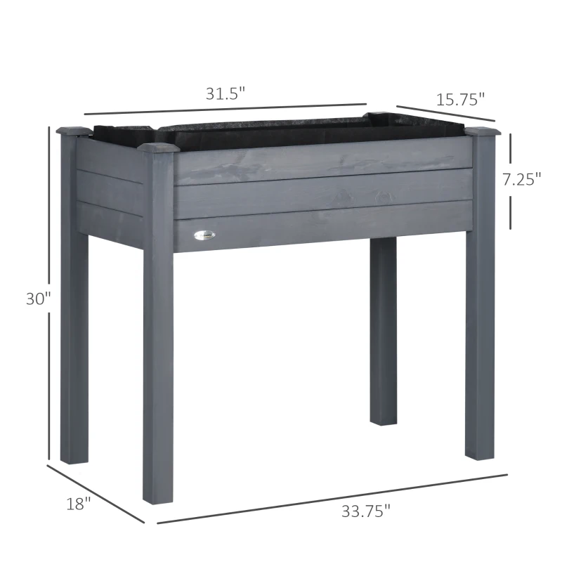 Outsunny 34" Raised Garden Bed, Elevated Wooden Planter Box with Holes for Vegetables, Herb, Flowers for Backyard, Dark Gray