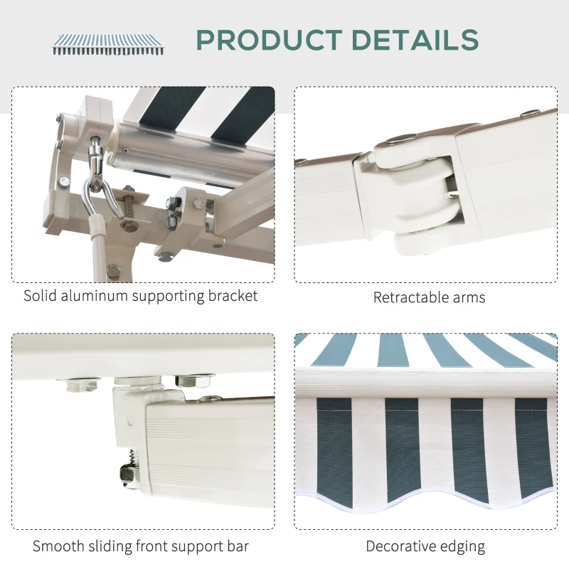 Outsunny 8' x 7' Retractable Awning, Patio Awnings, Sunshade Shelter with 280 g/m² UV & Water-Resistant Fabric and Aluminum Frame for Deck, Balcony, Yard, Green and White