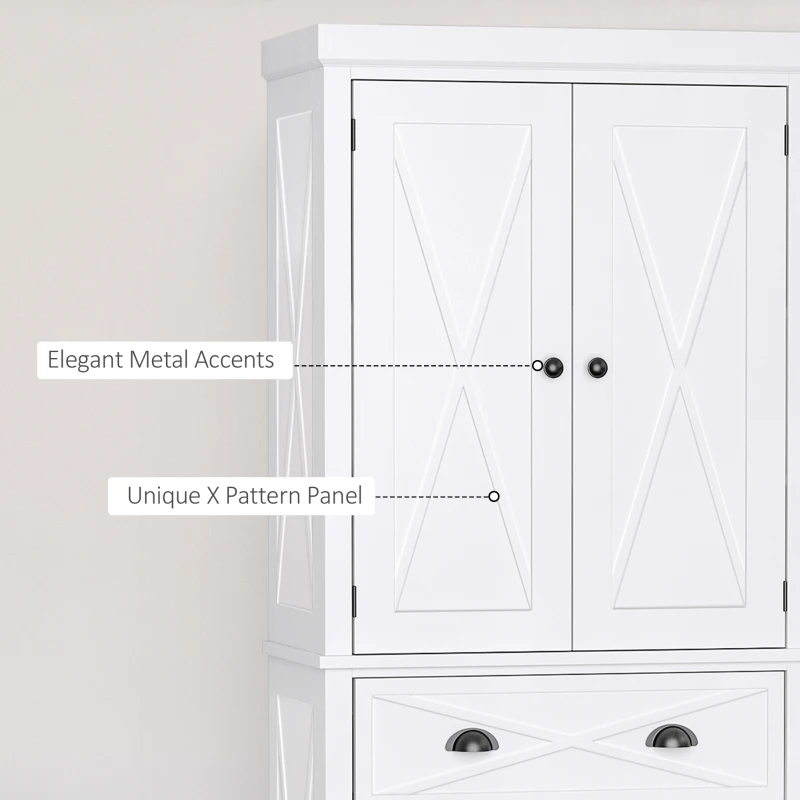 HOMCOM 6ft Wood Farmhouse Colonial Kitchen Pantry Cabinet, with 4 Adjustable Shelves, 2 Wood Pantries, & 1 Drawer, White