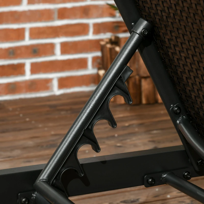 Outsunny 2 Pieces Patio Lounger Chair Set, Outdoor Aluminum Frame PE Rattan Wicker Sun Lounger Set w/ 5-Position Backrest and Wheels for Sun Room, Garden, Poolside, Dark Brown