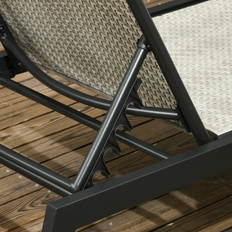 Outsunny 2 Pieces Patio Lounger Chair Set, Outdoor Aluminum Frame PE Rattan Wicker Sun Lounger Set w/ 5-Position Backrest and Wheels for Sun Room, Garden, Poolside, Light Grey