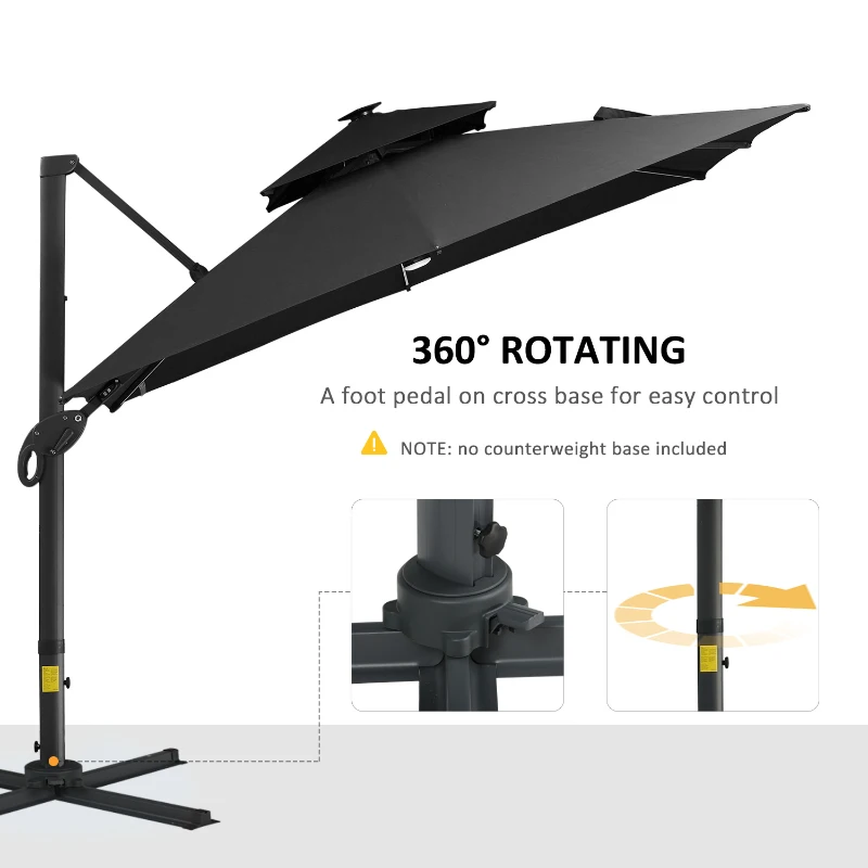 Outsunny 10x10ft Shade Umbrella with Solar LED Cold Lighted & Power Bank with Adjustable Angle for Backyard, Dark Grey