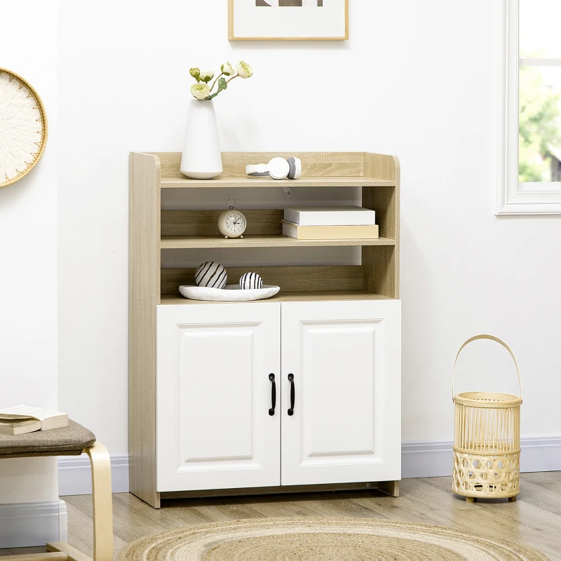 HOMCOM Shoe Storage with Double Doors and Open Shelves 12 Pair Shoe Storage Organizer for Entryway Hallway Natural and White