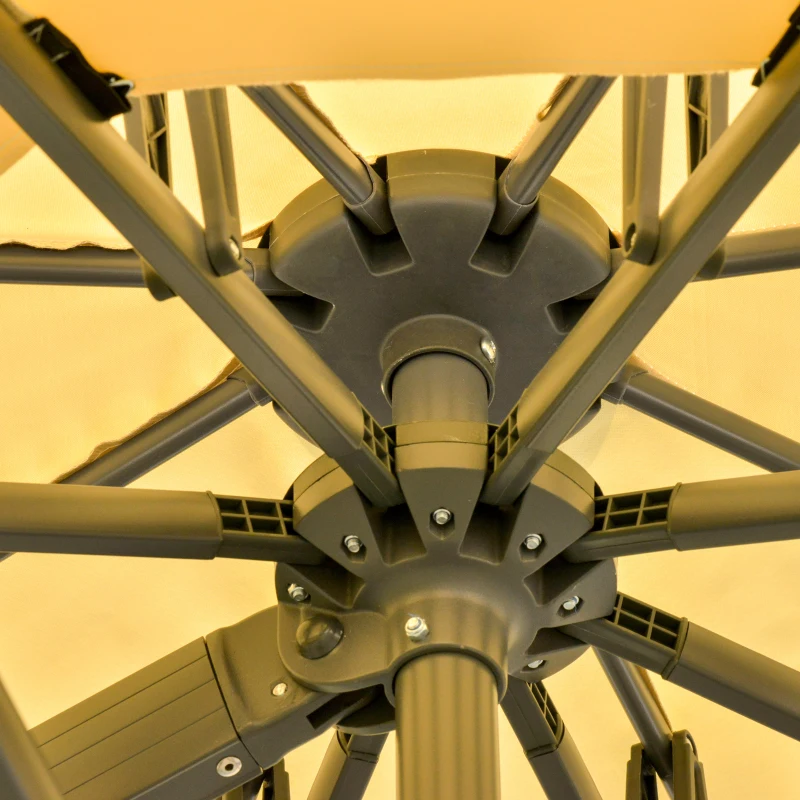 Outsunny 11ft Cantilever Patio Umbrella with Base, Double Top Hanging Aluminum Offset Umbrella with 360° Rotation, Easy Tilt, 8 Ribs, Crank, Cross Base for Backyard, Beige