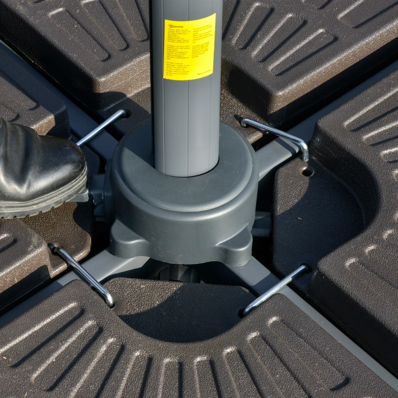 Outsunny 11ft Cantilever Patio Umbrella with Base, Double Top Hanging Aluminum Offset Umbrella with 360° Rotation, Easy Tilt, 8 Ribs, Crank, Cross Base for Backyard, Beige