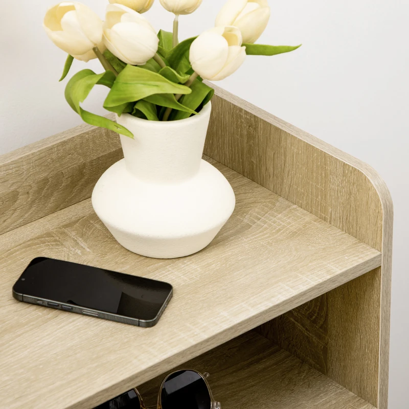 HOMCOM Shoe Storage with Double Doors and Open Shelves 12 Pair Shoe Storage Organizer for Entryway Hallway Natural and White