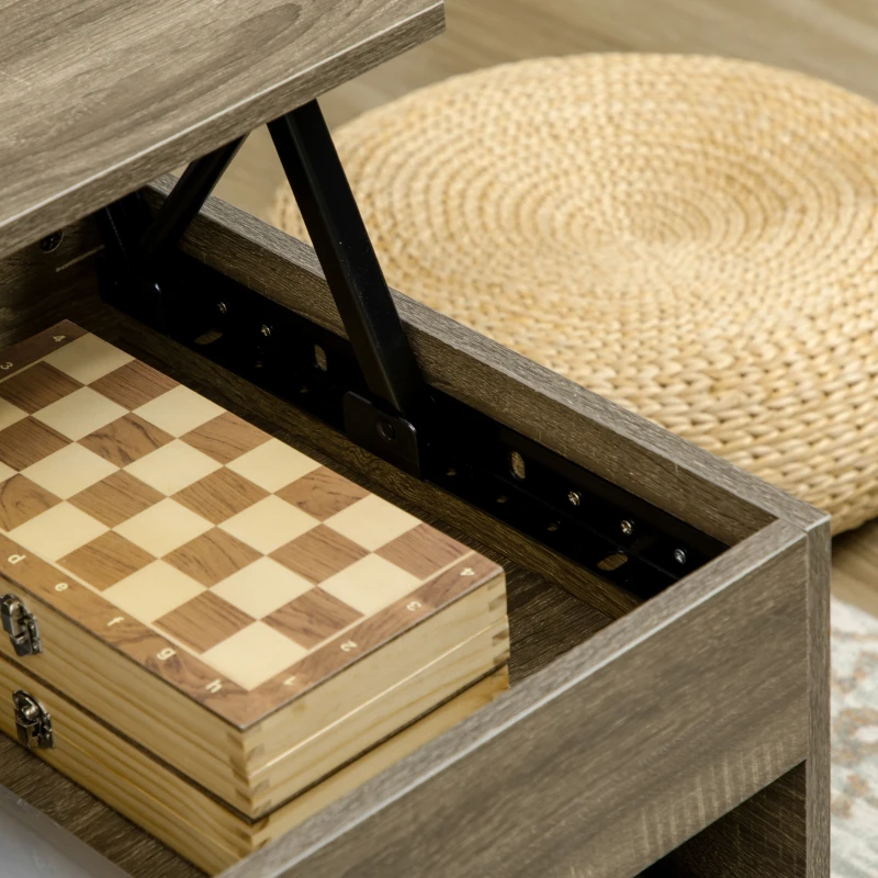 HOMCOM Lift Top Coffee Table with Hidden Storage Compartment, Drawer and Open Shelves, Coffee Table with Lift Tabletop, Center Table for Living Room, Gray