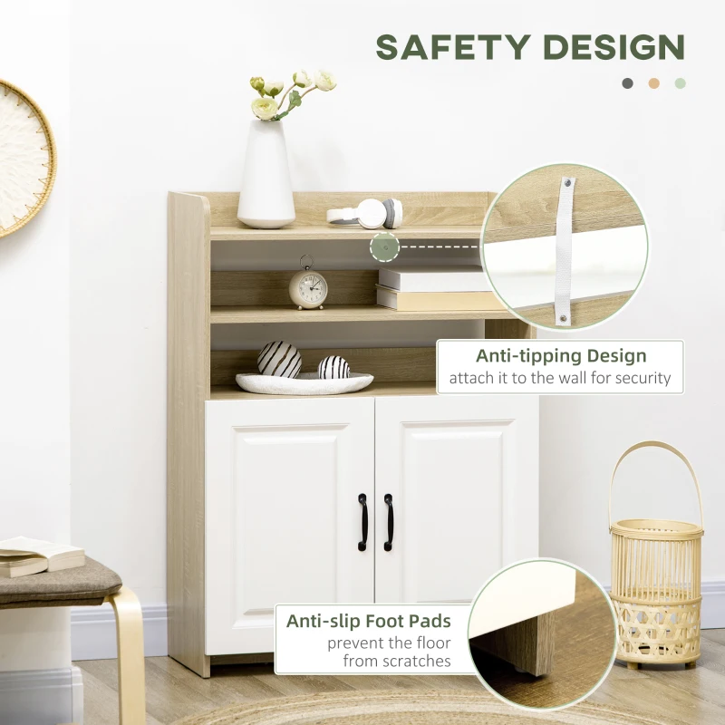 HOMCOM Shoe Storage with Double Doors and Open Shelves 12 Pair Shoe Storage Organizer for Entryway Hallway Natural and White