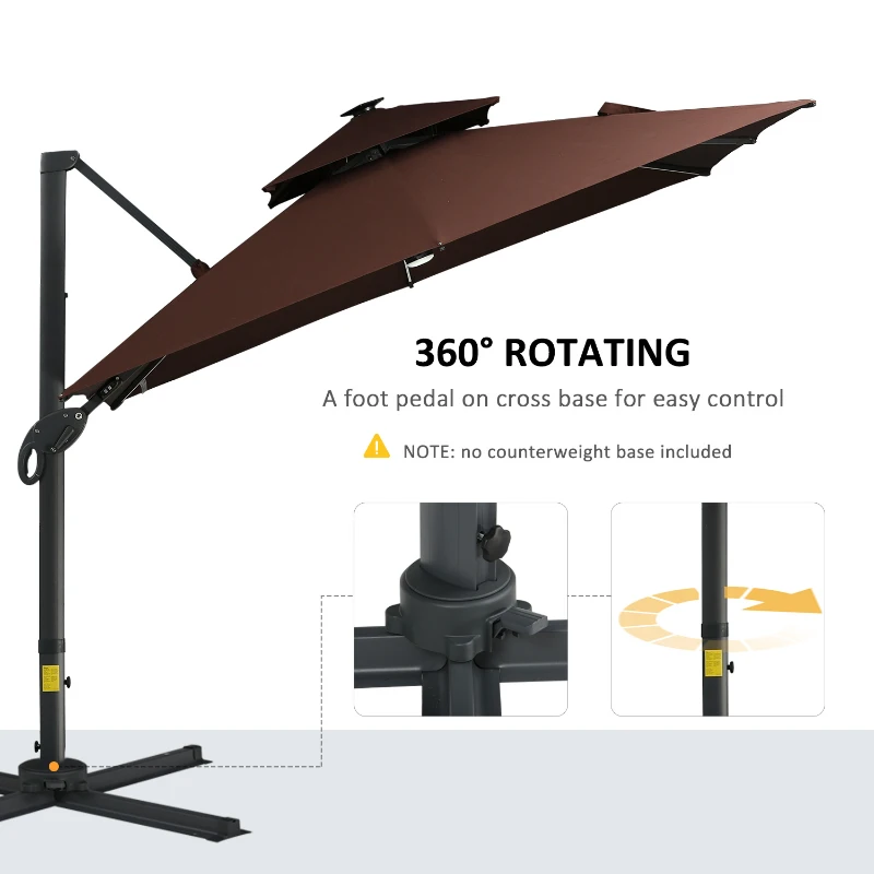 Outsunny 10x10ft Shade Umbrella with Solar LED Cold Lighted & Power Bank with Adjustable Angle for Backyard, Brown