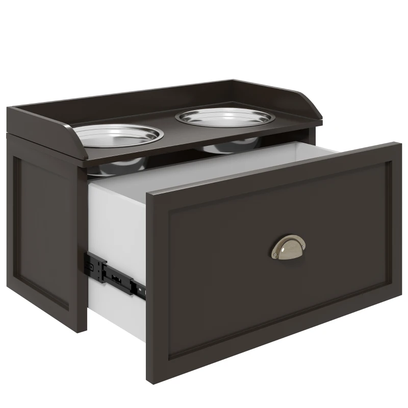 PawHut Large Dog Elevated Feeding Station with Drawer, Brown - Stylish Pet Feeder for Food & Water, Enhances Digestion