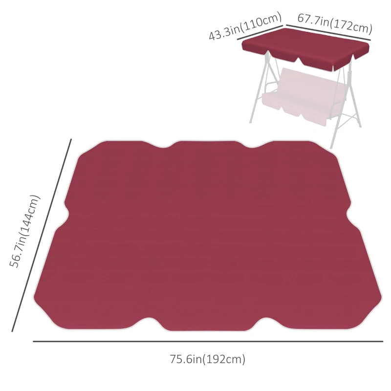 Outsunny 2/3 Seater Swing Canopy Replacement, Outdoor Swing Seat Top Cover, UV50+ Sun Shade (Canopy Only), Wine Red