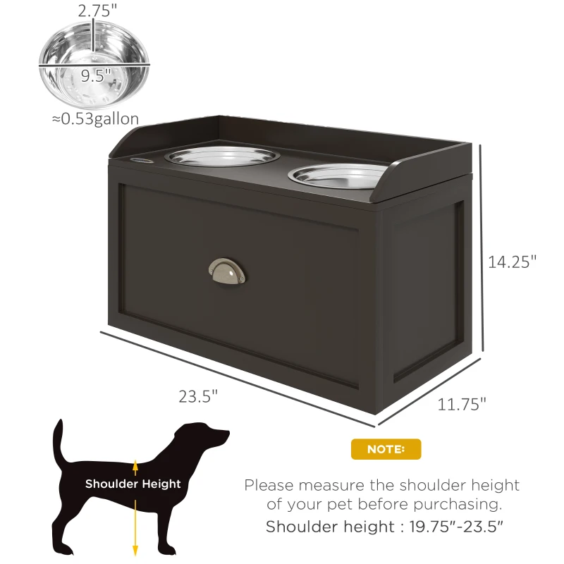 PawHut Large Dog Elevated Feeding Station with Drawer, Brown - Stylish Pet Feeder for Food & Water, Enhances Digestion