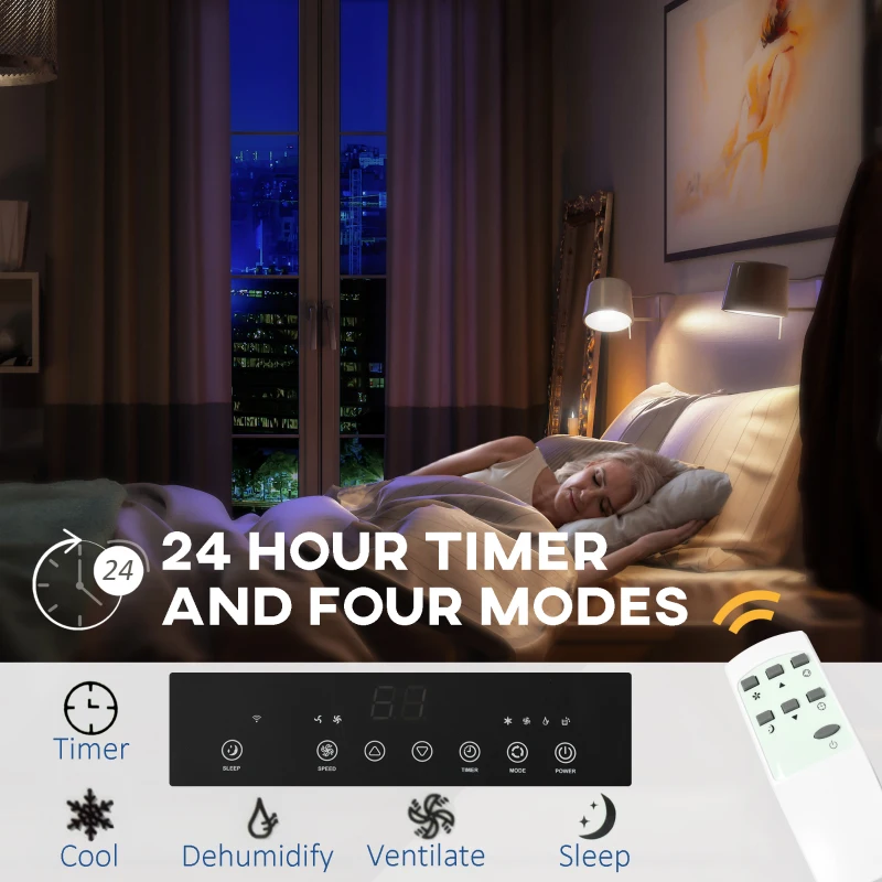 HOMCOM 10000 BTU Smart WiFi Enabled Portable Air Conditioner for Rooms Up to 237 Sq. Ft., 3-in-1 Moible AC Unit with Dehumidifier, Fan, Sleep, App & Remote, 24H Timer, Window Installation Kit, Black
