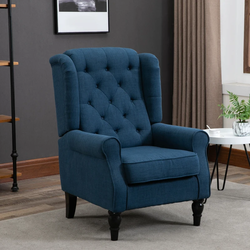HOMCOM Button-Tufted Accent Chair with High Wingback, Rounded Cushioned Armrests and Thick Padded Seat, Set of 2, Blue