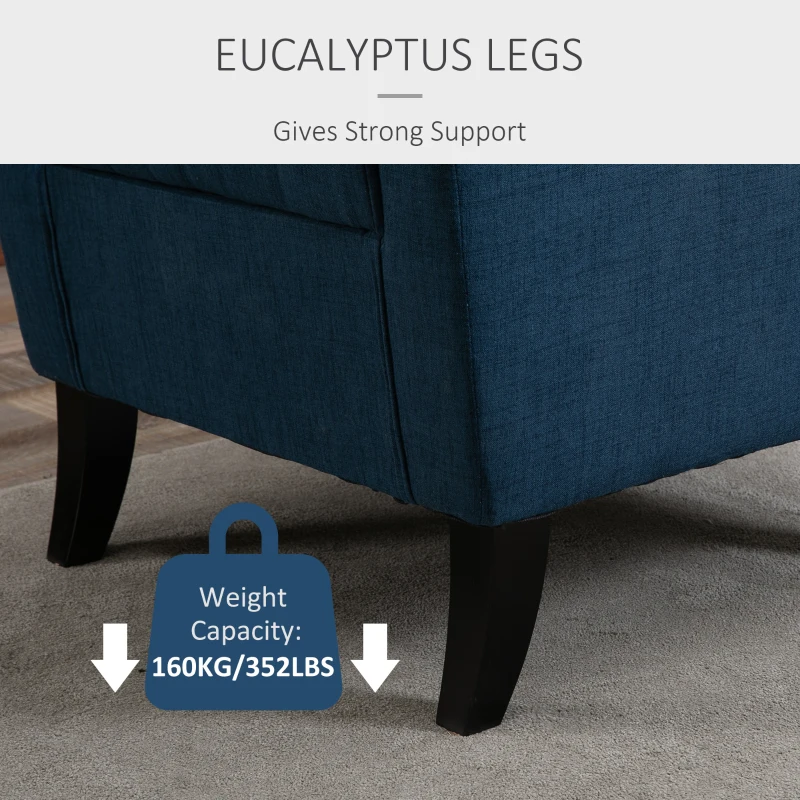 HOMCOM Button-Tufted Accent Chair with High Wingback, Rounded Cushioned Armrests and Thick Padded Seat, Set of 2, Blue