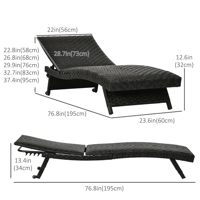 Outsunny Foldable Rattan Outdoor Lounger Chair Recliner with 5-Level Adjustable Backrest, Wheels for Garden, Patio, Mixed Brown