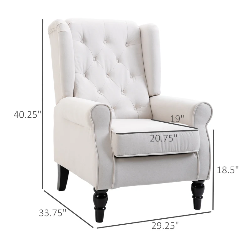 HOMCOM Button-Tufted Accent Chair with High Wingback, Rounded Cushioned Armrests and Thick Padded Seat, Set of 2, Cream White