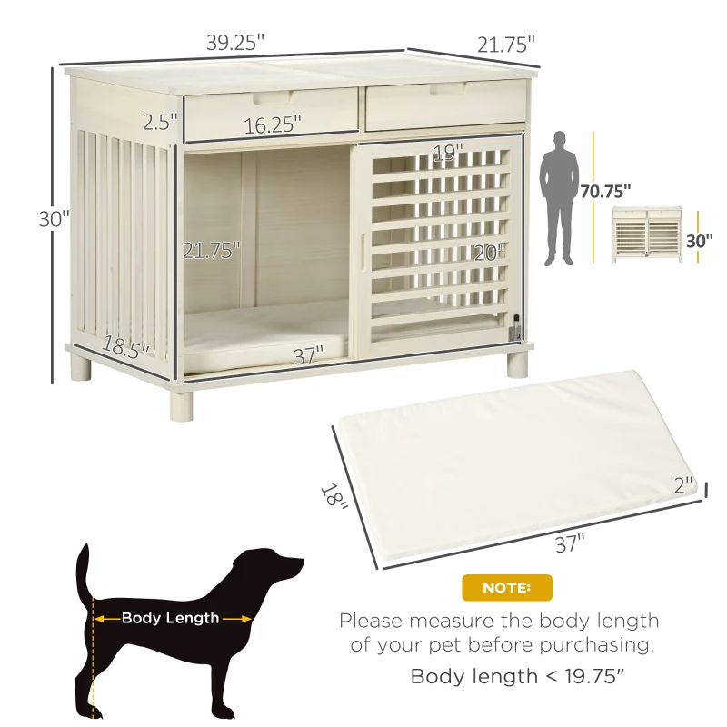 PawHut Dog Crate End Table with Cushion Sliding Door for Medium Dogs Wooden Wire Pet Kennel for Indoor Use, Natural