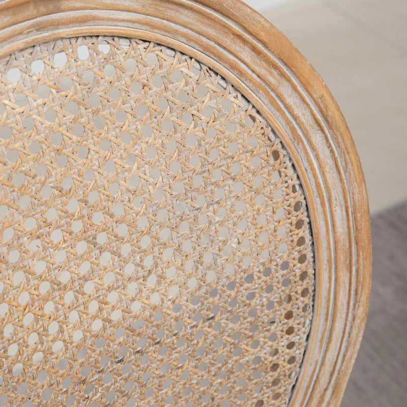 HOMCOM French-Style Upholstered Dining Chair Set, Armless Accent Side Chairs with Rattan Backrest and Linen-Touch Upholstery, Set of 4, Cream White