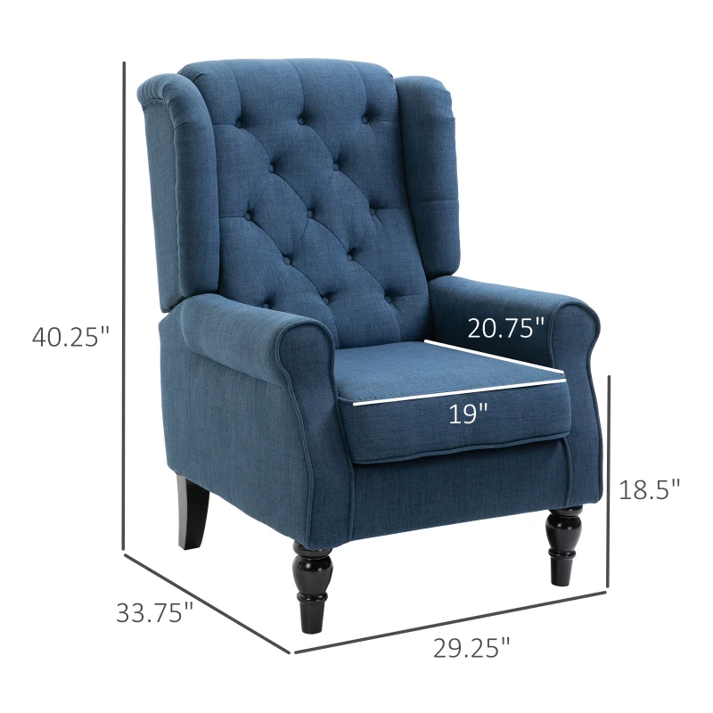 HOMCOM Button-Tufted Accent Chair with High Wingback, Rounded Cushioned Armrests and Thick Padded Seat, Set of 2, Blue