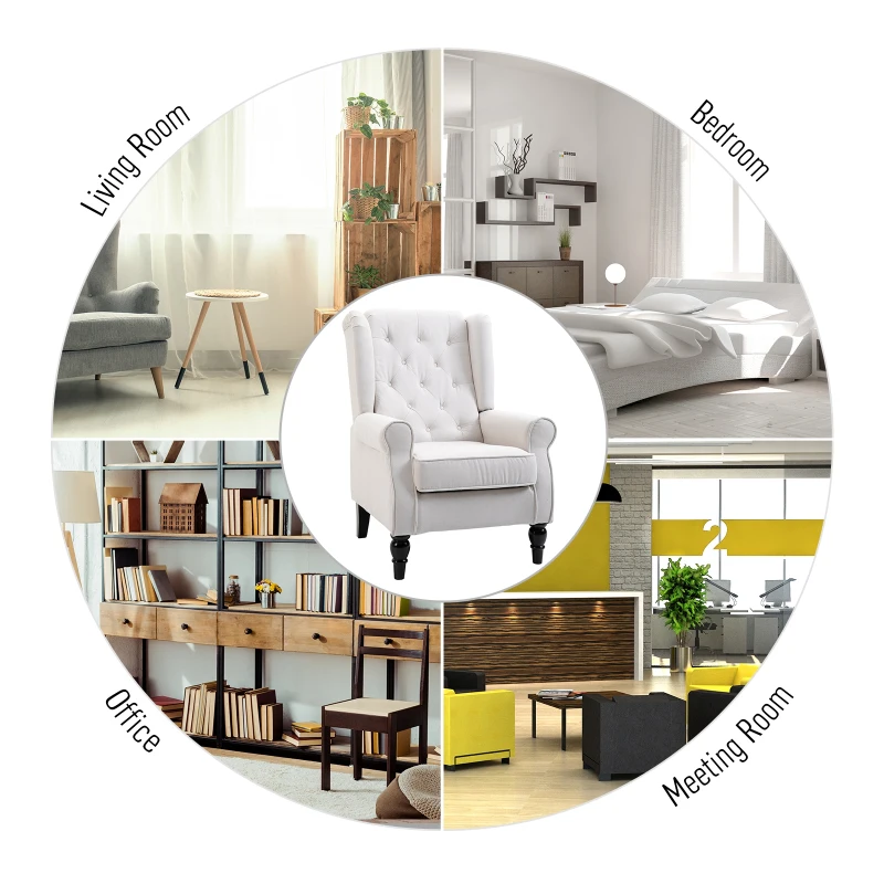 HOMCOM Button-Tufted Accent Chair with High Wingback, Rounded Cushioned Armrests and Thick Padded Seat, Set of 2, Cream White