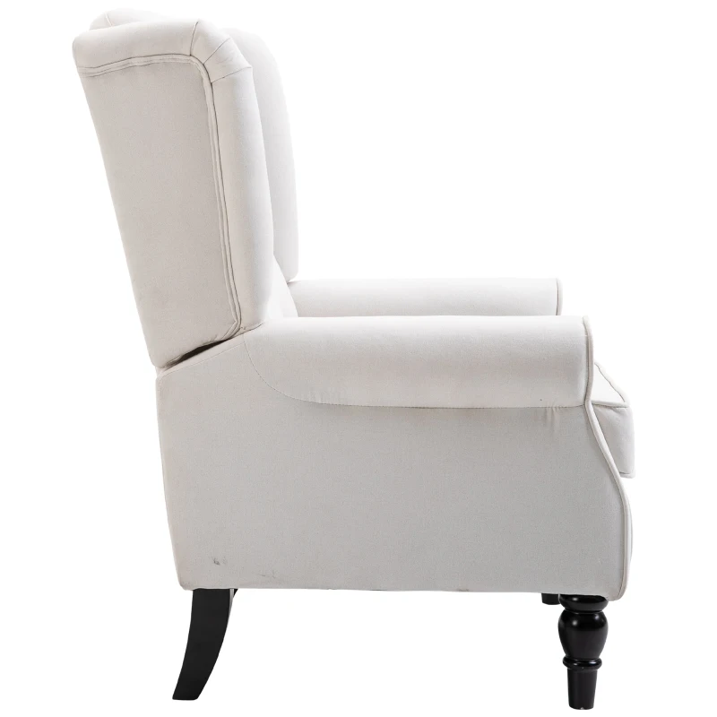 HOMCOM Button-Tufted Accent Chair with High Wingback, Rounded Cushioned Armrests and Thick Padded Seat, Set of 2, Cream White