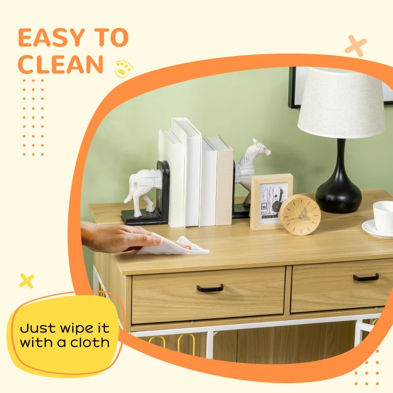 PawHut Dog Crate with Drawers, Soft Cushion, Lockable Door, for Small and Medium Dogs, Oak