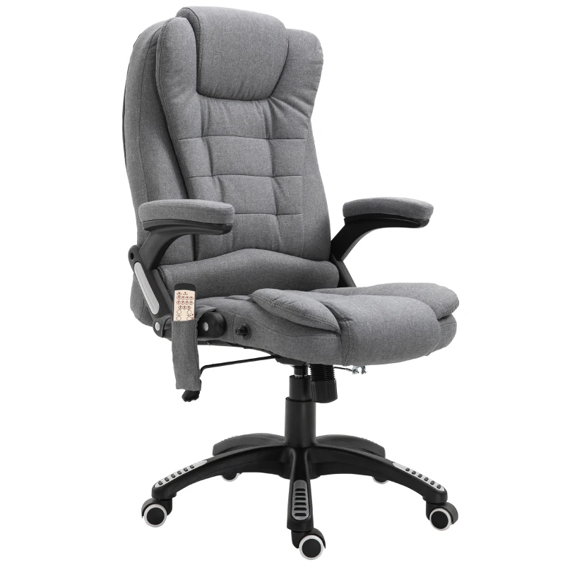 Vinsetto 6 Point Vibrating Massage Home Office Chair High Back Executive Chair with Reclining Back, Swivel Wheels, Grey