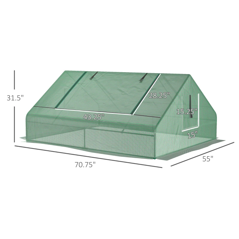 Outsunny Portable Mini Greenhouse 71" x 55" x 32" with Zippered Windows - Compact Garden Green House for Plants, Green