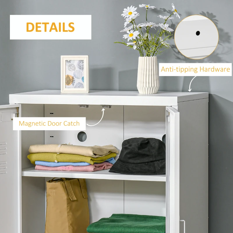 HOMCOM Metal Storage Cabinet, Industrial Sideboard Buffet Cabinet with 2 Louvered Doors, Adjustable Shelves, White