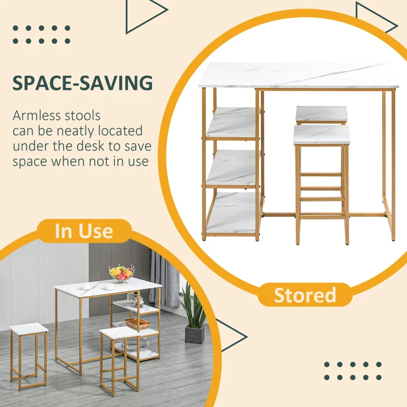HOMCOM 3 Piece Bar Table and Chairs Set, Kitchen Table and 2 Bar Stools for Dining Room, Living Room, Small Space, White