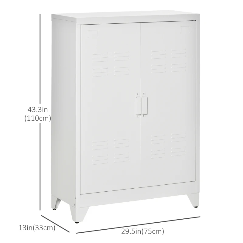 HOMCOM Metal Storage Cabinet, Industrial Sideboard Buffet Cabinet with 2 Louvered Doors, Adjustable Shelves, White
