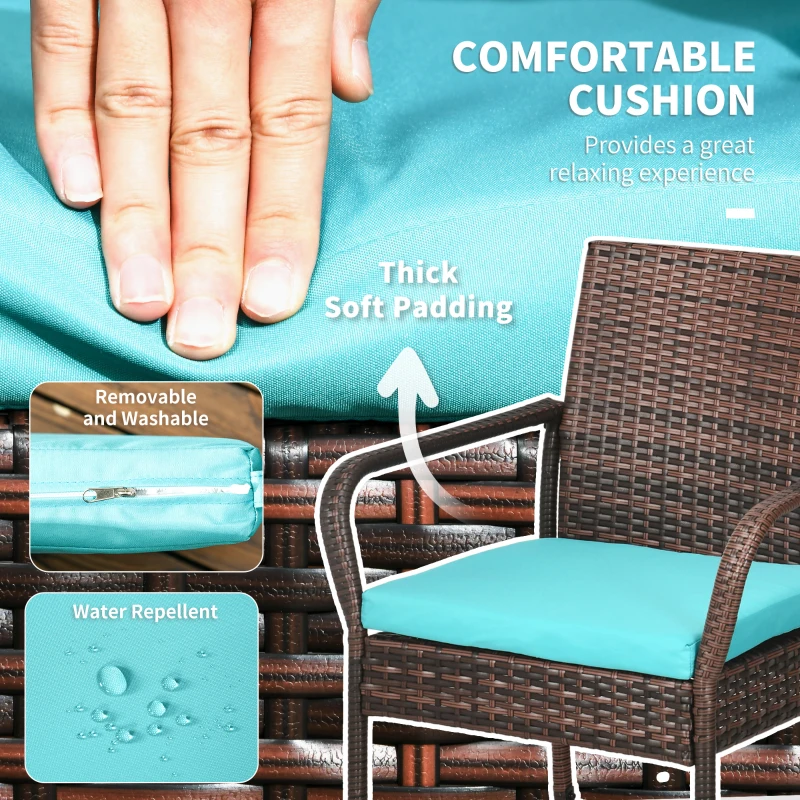 Outsunny 5-Piece Wicker Bar Set, Patio Bar Table Chair with Parasol Hole for Poolside, 31.5"x31.5"x39.8", Brown