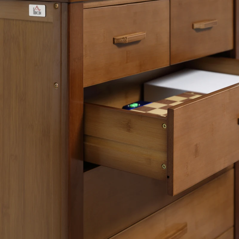 HOMCOM Tall Dresser for Bedroom, 6 Drawer Dresser, Chest of Drawers with Bamboo Frame, Brown