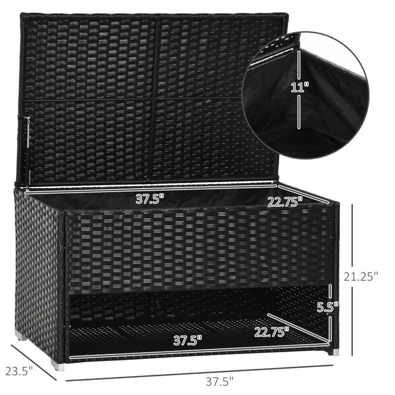 Outsunny Outdoor Deck Box & Shoe Storage, PE Rattan Wicker Towel Rack with Liner for Indoor, Outdoor, Patio Furniture Cushions, Pool, Garden Tools, Black