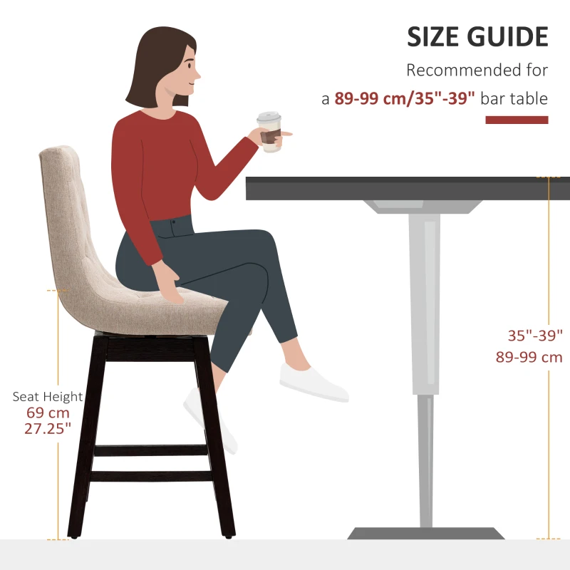 HOMCOM Counter Height Bar Stools, Swivel Bar Chairs, 25.5" High Fabric Tufted Breakfast Barstools for Kitchen, Set of 4, Beige