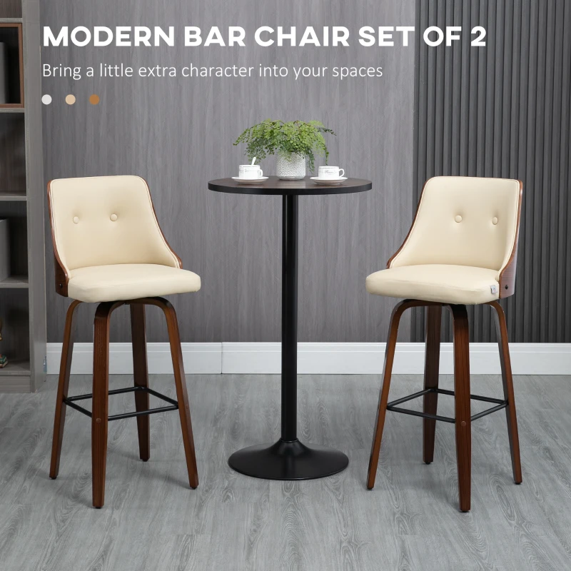 HOMCOM Bar Height Bar Stools, PU Leather Swivel Barstools with Footrest and Tufted Back, Set of 4, Beige