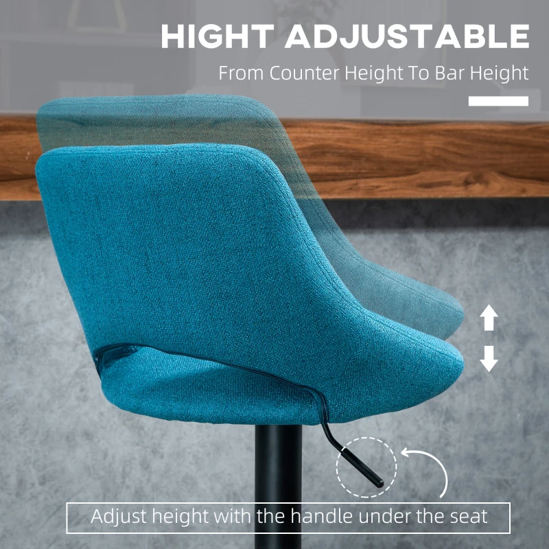 HOMCOM Modern Bar Stools, Swivel Bar Height Barstools Chairs with Adjustable Height, Round Heavy Metal Base, and Footrest, Set of 4, Blue