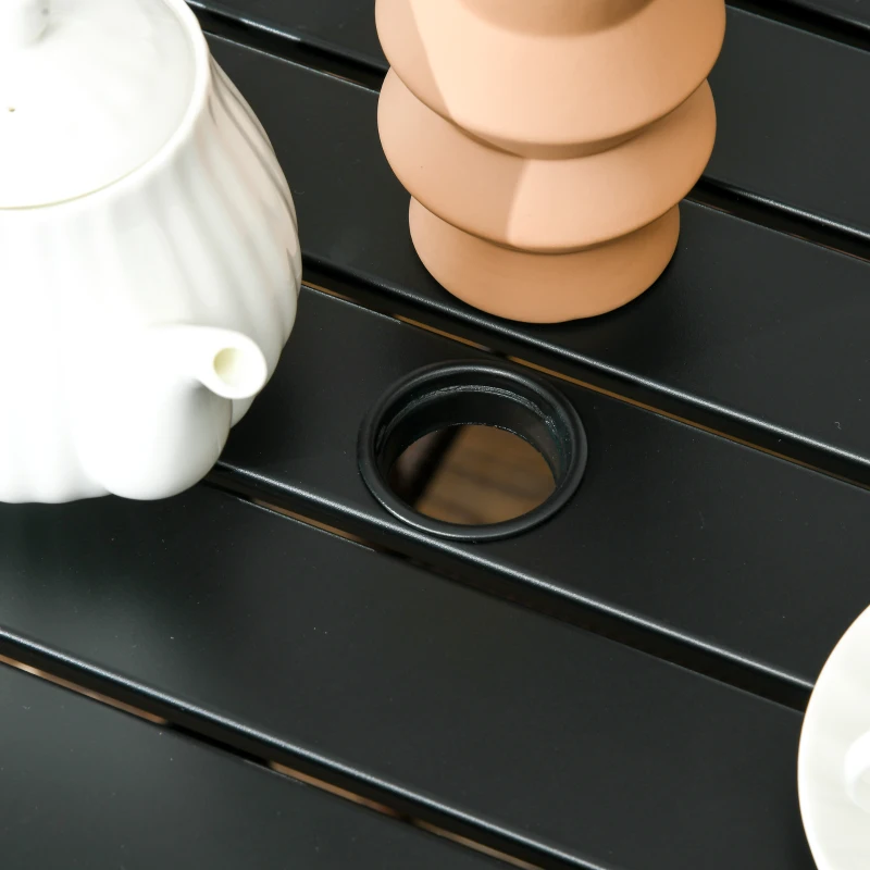 Outsunny 5-Piece Wicker Bar Set, Patio Bar Table Chair with Parasol Hole for Poolside, 31.5"x31.5"x39.8", Brown