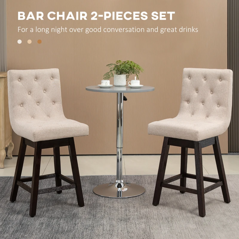 HOMCOM Counter Height Bar Stools, Swivel Bar Chairs, 25.5" High Fabric Tufted Breakfast Barstools for Kitchen, Set of 4, Beige