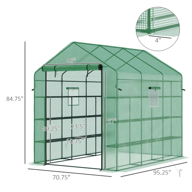 Outsunny 8' x 6' x 7' Temporary Greenhouse for Growing Flowers with Mesh Door & Windows Green