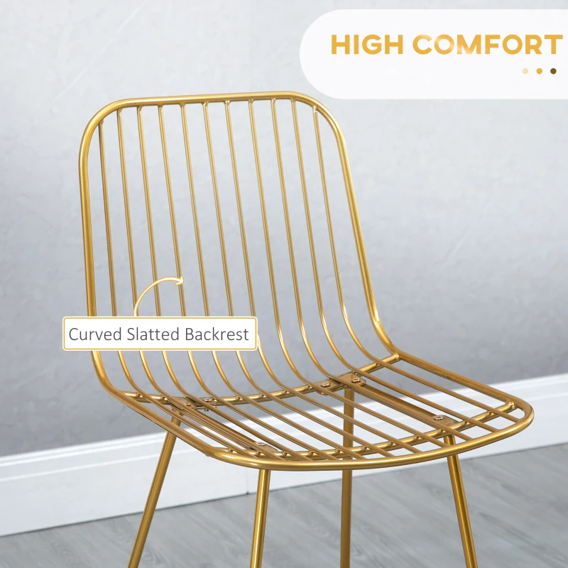 HOMCOM Modern Bar Stools, Metal Wire Bar Height Barstools, 30" Seat Height Bar Chairs for Kitchen with Back and Footrest, Set of 4, Gold