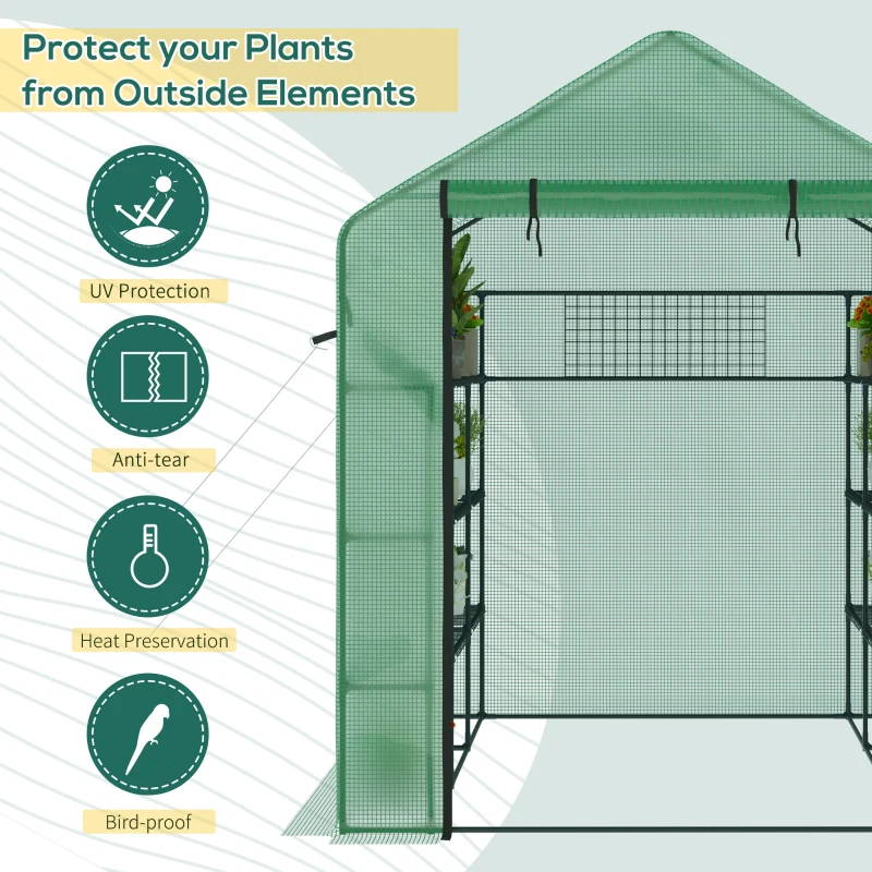 Outsunny 8' x 6' x 7' Temporary Greenhouse for Growing Flowers with Mesh Door & Windows Green